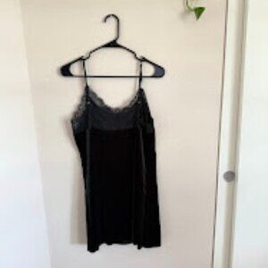 INC Black Lace-Trim Velvet Nightgown – Size XL (Like New)